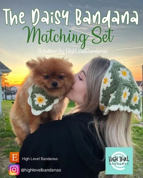 Buy The Daisy Bandana Matching Set Crochet PDF Pattern Online in India (Instant Download) - Etsy Crochet Pet Bandana Pattern, Crochet Bandana Dog, Dog Accessories Crochet, Dog Crochet Bandana, Crochet Pet Bandana, Crochet Pet Accessories, Crochet Dog Accessories, Crochet For Dogs, Mommy And Me Crochet