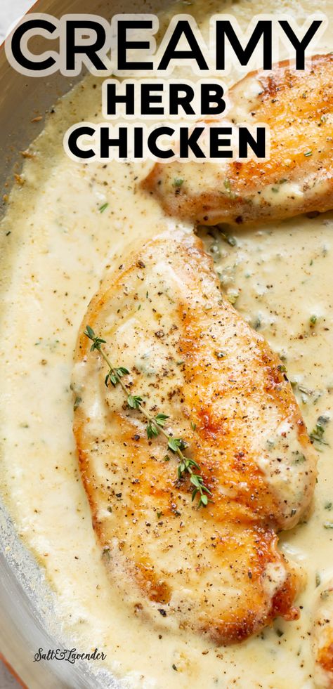 Roasted Chicken With Cream Sauce, Creamy Garlic Herb Chicken, Catering Chicken Dishes, Baked Chicken With Cream Sauce, Garlic Herb Chicken Con Broccoli, Creamy Stovetop Chicken, Grilled Chicken With Cream Sauce, Milk Sauce For Chicken, Creamy Herbed Chicken