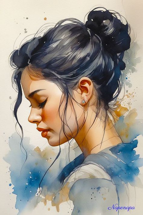 Old Oil Paintings, Watercolor Art Face, Watercolor Paintings Nature, Portraits Art, Female Art Painting, Digital Portrait Art, 수채화 그림, Art Women, Watercolor Art Lessons