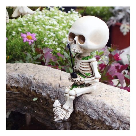 Fishing Skeleton Garden Accessory, Halloween Mini Skeleton Figurines Statue Decor for Pond Fountain Waterfalls Poolside Gothic Home Office Desk Decoration Unique Holiday Ornament (1PCS) Skeleton Garden, Outdoor Skeleton, Halloween Skeleton Decorations, Cute Skeleton, Pond Fountains, Skeleton Decorations, Halloween Garden, Rock Decor, Resin Sculpture