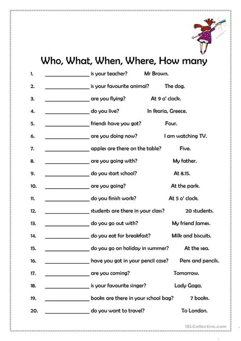 What Who Where When, When Where Who What, What When Where Worksheet, What Where Who Worksheet, How Questions, English Lessons Worksheets, Where When Why How, English Worksheets For Beginners, Where Is Where Are Worksheet