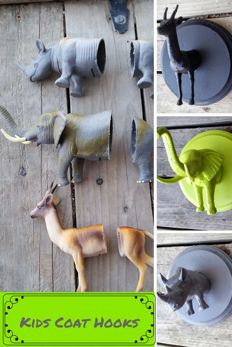 Kids Coat Hooks, Dinosaur Room, Toy Animals, Kids Rooms Diy, Bathroom Themes, Deco Originale, Bathroom Kids, Plastic Animals, Kids Coats