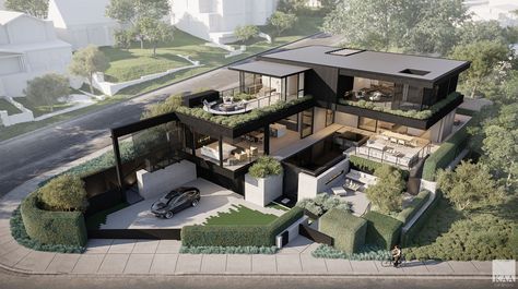 Modern Korean House, Black Luxury House, Modern Neighborhood, Mansion Plans, Gta Vi, Mansion Exterior, House Outer Design, Contemporary House Exterior, Architecture Model House