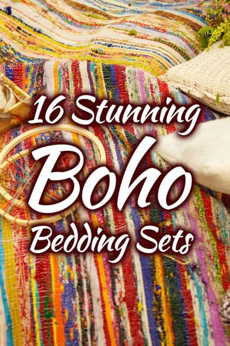 16 Stunning Boho Bedding Sets You Should See Right Now Bohemian Quilt Ideas, Boho Bed Spreads, Boho Bedding Idea, Bedding Ideas Boho, Boho Chic Curtains, Boho Bedspreads, Boho Curtains Bedroom, Colorful Boho Bedroom Ideas, Bohemian Bedroom Decor Ideas