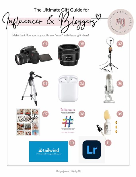 Looking for a Christmas gift for the Influencer or Blogger in your life? Then check out the Ultimate Influencer & Blogger Gift Guide - Life By MJ Influencer Essentials, Influencer Starter Kit, Lifestyle Influencer Content Ideas, How To Start Being An Influencer, Amazon Influencer Program, Travel Influencer Media Kit, Instagram Schedule, Ultimate Gift Guide, Sponsored Content