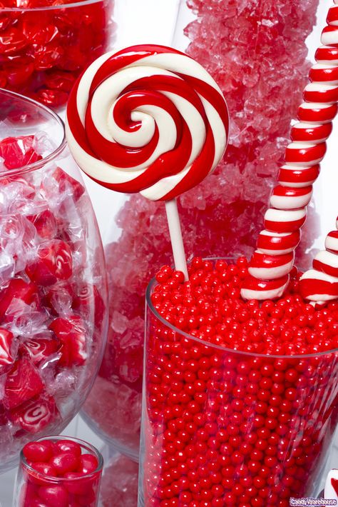 An exquisite collection of red confections makes this candy buffet unique and delicious! Red Candy Buffet, White Candies, Bulk Candy Store, Bar A Bonbon, I See Red, Simply Red, Bulk Candy, Red Candy, Colorful Candy