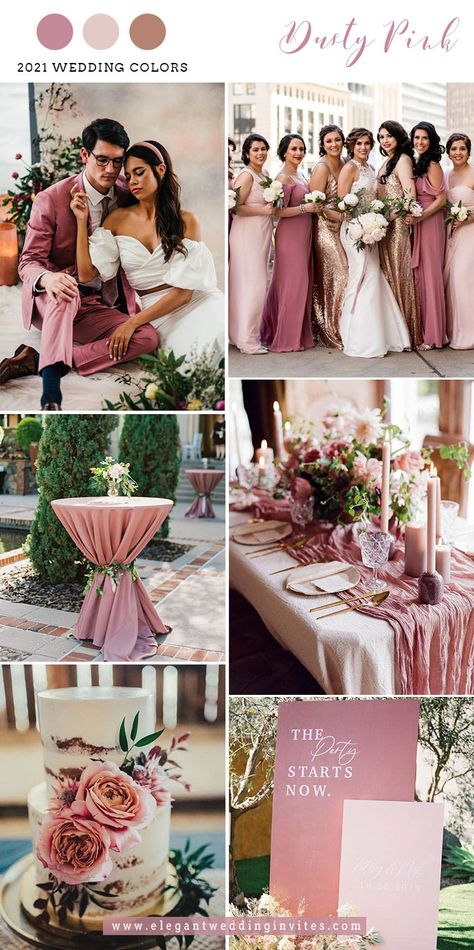 dusty pink and gold retro vintage wedding colors Wedding Motif Color, Trending Wedding Colors, May Wedding Colors, Vintage Wedding Colors, Spring Wedding Outfit, Unique Wedding Colors, Blush Wedding Colors, Wedding Color Palettes, Wedding Motifs