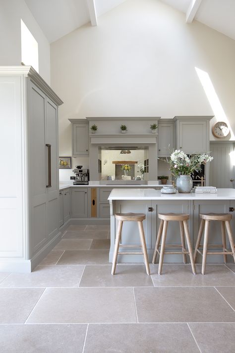 Kitchen tiles. Limestone Flooring Kitchen, Quorn Stone, Village Interior, Dormer House, Inframe Kitchen, Vancouver House, Kitchen Colours, Limestone Tiles, Kitchen Floor Tiles Ideas