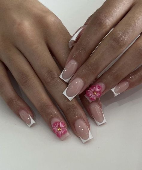 Tennessee Nails, Girly Acrylic Nails, French Tip Acrylic Nails, Classy Acrylic Nails, Short Square Acrylic Nails, Unique Acrylic Nails, Short Acrylic Nails Designs, Pink Acrylic Nails, Square Acrylic Nails