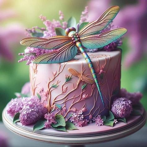 Dragonfly Cake, Tårta Design, Extreme Cakes, 3d Jelly Cake, Girly Cakes, Fantasy Cake, Cake Decorating For Beginners, Beautiful Cake Designs, Elegant Birthday Cakes