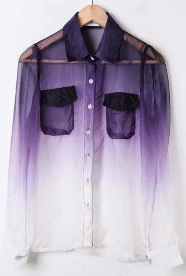 Ombre Queen Ombre Shirt, Purple Stuff, All Things Purple, Purple Ombre, Purple And White, Visual Kei, Looks Style, Sheer Blouse, Look Fashion