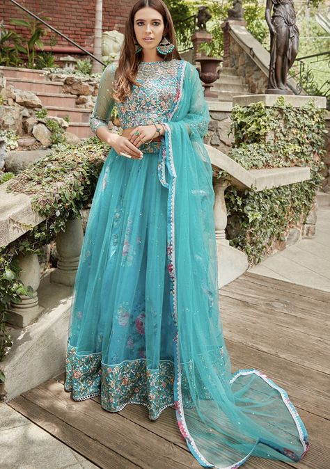 Turquoise Lehenga, Lehenga Choli Designer, Dress With Floral Embroidery, Outfit Collection, Traditional Outfit, Embroidered Lehenga, Indian Dress, Asian Outfits, Desi Fashion