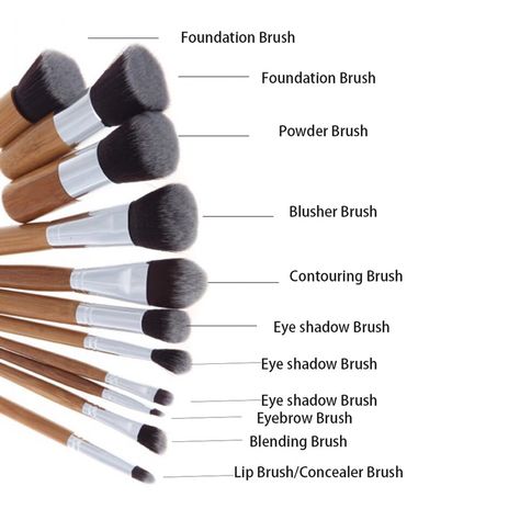 Face Makeup Guide, Bamboo Makeup Brushes, Makeup Brush Uses, Makeup Cantik, Bamboo Makeup, Essential Makeup Brushes, Makeup Order, Makeup Brushes Guide, Beginners Eye Makeup