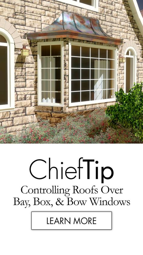 ChiefTip in Chief Architect. Controlling Roofs over a Bay, Box & Bow Windows Exterior Bay Window Ideas, Bump Out Window, Bow Windows, Window Roof, Bump Out, Chief Architect, Bow Window, Building Roof, Hip Roof