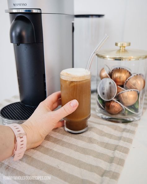 How to Make Easy Iced Coffee with Nespresso Vertuo - Yummy Whole Food Recipes Iced Coffee Recipe Nespresso, Iced Coffee With Nespresso, Coffee Nespresso, Make Iced Coffee, Nespresso Recipes, Espresso Pods, Nespresso Vertuo, Cold Coffee Recipes, How To Make Ice Coffee