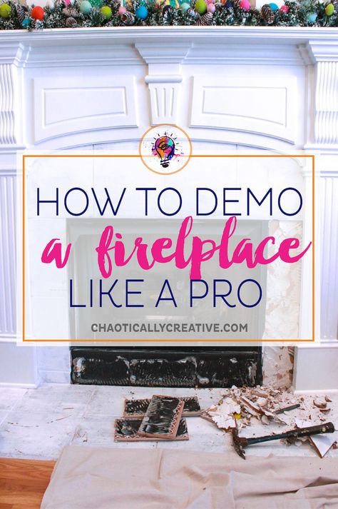 How to Remove Fireplace Tiles - Chaotically Creative How To Remove Fireplace Surround, How To Remove A Fireplace, Remove Fireplace Surround, How To Remove Tile From Fireplace, Remove Fireplace Hearth, Fireplace Demolition, Removing A Fireplace, Fireplace Removal, Remove Fireplace