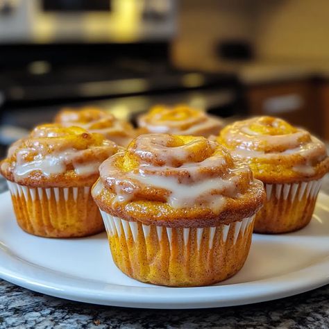 Pumpkin Cinnamon Roll Muffins Pumpkin Cinnamon Roll Muffins, Fruit Butters, Sweet Potato Recipes Roasted, Cinnamon Roll Muffins, Mini Chicken Pot Pies, Peanut Butter Oreo, Homemade Pumpkin Puree, Fry Bread, Seasonal Treats