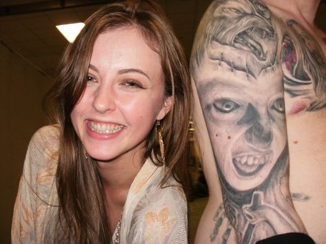 #Ginger Fitzgerald (#Katherine Isabelle ) #tattoo #portrait with her (proud moment 😁 Ginger Snaps Tattoo, Isabelle Tattoo, Katherine Isabelle, Ginger Fitzgerald, Katharine Isabelle, Tattoo Portrait, 2000s Girl, Pocket Full Of Sunshine, Katherine's Collection