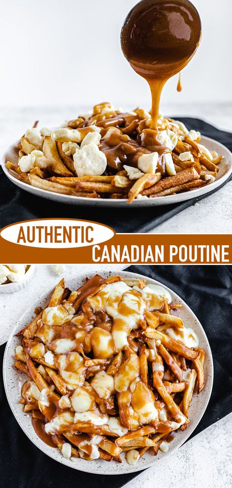 Canadians, Americans and people around the world, gather around and let me show you how to make Authentic Canadian Poutine with my absolute FAVOURITE poutine recipe! | queensleeappetit.com Canadian Poutine, Poutine Recipe, Canadian Dishes, Canadian Food, Poutine, Gravy Recipes, Grocery List, French Fries, International Recipes