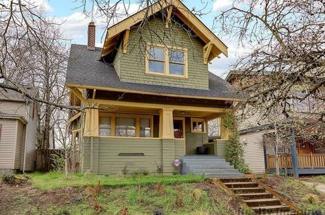 Classic Craftsman Home, Craftsman Front Door, Attic Storage Space, Asian Pears, Box Beam Ceiling, Clinker Brick, Shiplap Siding, Built In Buffet, Beam Ceiling