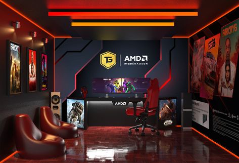 AMD Gaming Room on Behance Vr Room, Mobile Shop Design, Tech Room, Gaming Lounge, Gamer Bedroom, Gaming Center, Public Space Design, Cars Room, Graphic Design Infographic