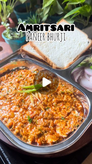 Aishwarya sonvane on Instagram: "Amritsari Paneer Bhurji | Paneer Bhurji Gravy | Street Style Paneer Bhurji 

✅save the recipe and try it later

✅Recipe details: 

Add 1 cup dahi in a bowl,in that add turmeric powder,red chilli powder,coriander powder,salt and Garam masala,mix it well and keep it aside 
In a pan add some oil,in that sauté 1 tbsp besan until it turns golden brown,in that add some Kasuri methi and Kashmiri red chilli powder
Let this mixture cool for a bit and add it in the dahi mixture 
Now in a pan add some butter, add cumin seeds,1 tbsp ginger-garlic-green chilli paste,sauté for a bit and add 2 finely chopped onions
Let the onions become translucent and then add 2 medium sized tomatoes chopped and cover it for 4-5 minutes and cook
Now add dahi mixture and cook until the oi Paneer Burji With Gravy, Amritsari Paneer Bhurji, Paneer Burji, Paneer Bhurji Recipe, Bhurji Recipe, Paneer Bhurji, Kasuri Methi, Paneer Dishes, Veg Food