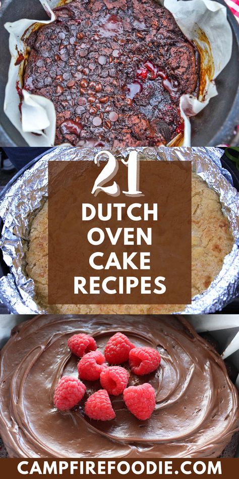 Dutch Oven Cake Recipes » Campfire Foodie Dutch Oven Desert, Dutch Oven Cobbler Recipes, Dutch Oven Dessert Recipes, Campfire Dutch Oven Recipes, Dutch Oven Cobbler, Dutch Oven Breakfast, Oven Desserts, Recipes For Camping, Dutch Oven Desserts