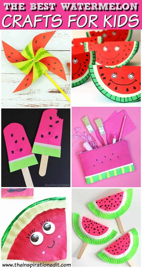 Watermelon Craft Ideas For Kids · The Inspiration Edit Watermelon Craft Preschool, Watermelon Preschool, Watermelon Craft, Watermelon Activities, Pinwheel Craft, Summer Crafts For Toddlers, Watermelon Crafts, Crazy Hat, Weaving For Kids