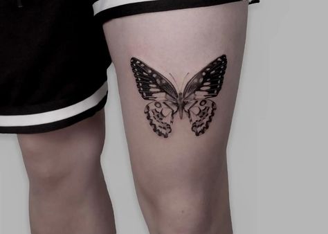 40 Awesome Butterfly Tattoo Ideas for MEN in 2023 Masculine Butterfly Tattoo For Men, Masculine Butterfly Tattoo, Butterfly Tattoo For Men, Above Knee Tattoo Men, Men Butterfly Tattoo, Tattoo Above Knee, Above The Knee Tattoo, Butterfly Thigh Tattoo, Mens Butterfly Tattoo