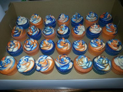 Diy Bluey Cupcakes, Blue And Orange Cupcakes, Blue And Orange Cake, Friendship Dates, Tye Dye Cake, Orange Birthday Cake, Graduation Brunch, Softball Party, Mushroom Girl