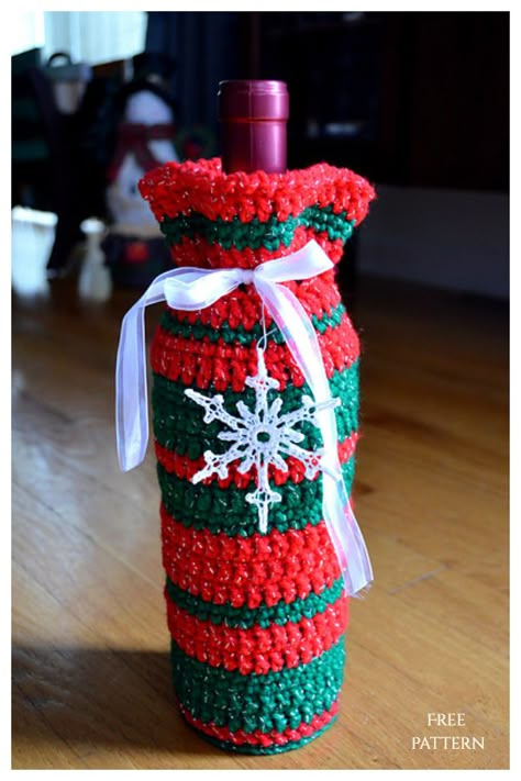 Christmas Wine Bottle Cozy Free Crochet Patterns - DIY Magazine Crocheted Wine Bottle Covers, Free Crochet Wine Bottle Bags, Wine Bottle Covers Diy Gift Bags, Wine Bottle Crochet Bag, Crochet Christmas Wine Bottle Cover, Crochet Wine Bottle Holder Free Pattern, Crochet Wine Bottle Cover Free Pattern, Crochet Wine Bag, Crochet Wine Bottle Holder