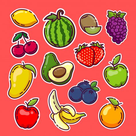 Fruits stickers collection | Premium Vector #Freepik #vector #orange #fruits #apple #banana Fruits Stickers, Tutti Frutti Birthday Party, Fruit Doodle, Drawing Apple, Fruit Stickers, Stickers Collection, Fruits Drawing, Fruit Vector, Fruit Wallpaper