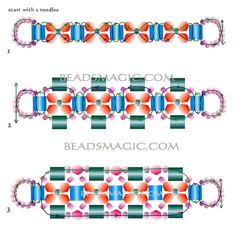 free-beading-pattern-bracelet-2 Super Duo Beads, Beaded Braclets, Tila Beads, Beading Patterns Free, Beaded Bracelets Tutorial, Beading Jewelery, Bead Weaving Patterns, Seed Bead Tutorial, Bead Loom Patterns