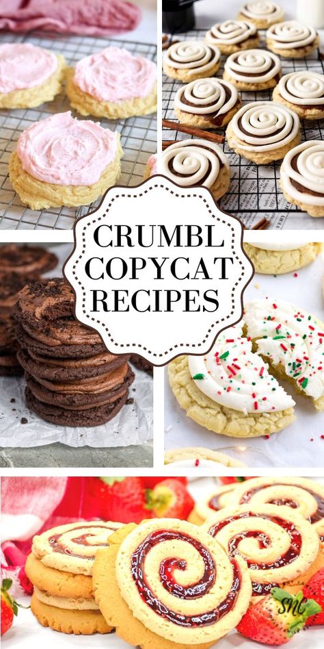 Crumbl copycat cookies photo collage with text overlay. Top Cookies Recipes, Best Restaurant Dessert Recipes, Crumbl Cookie Copycat Semi Sweet, Crumbl Cookie Copycat Neopolitan, Nilla Bean Cupcake Crumbl Cookie Copycat, Crumble Cookie Copycat Recipe Kentucky Butter, Copycat Bakery Cookies, Copy Cat Crumble Cookie Sugar Cookie, Speciality Cookie Recipes