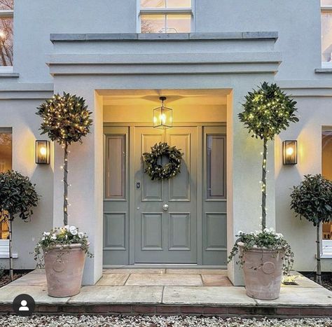 Pigeon Front Door, Farrow And Ball Pigeon, 1930s House Exterior, House Designs Ireland, Cottage Front Doors, Front Door Lighting, Front Door Styles, Contemporary Front Doors, Front Door Makeover