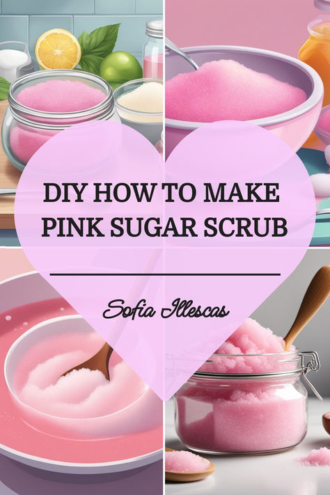 DIY How to Make Pink Sugar Scrub How To Make A Sugar Scrub, Body Scrubs Homemade, Homemade Scrubs, Diy Sugar Scrub, Coconut Scrub, How To Make Pink, Diy Sugar Scrub Recipe, How To Make Bubbles, Natural Sugar Scrubs