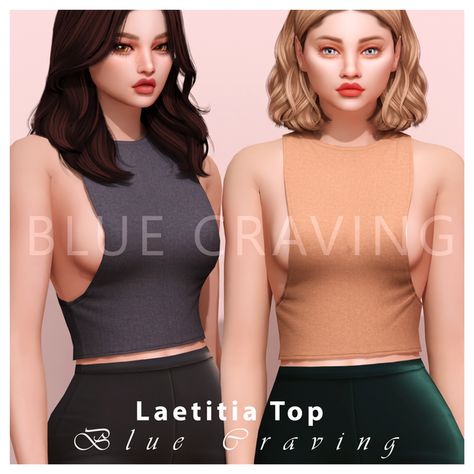 Laetitia Top | Blue Craving on Patreon Sims 4 Cc, Sims 4 Custom Content, The Sims 4, Sims Cc, The Sims, Sims 4, Tank Tops, Women's Top, Blue