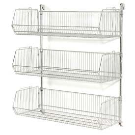 Wall Mount Basket Kit 36"W x 20"D x 9"H (3 Basket) Chrome Adjustable Wall Shelving, Wire Basket Shelves, Mobile Grooming, Wall Mounted Shelving Unit, Bin Rack, Kitchen Wall Storage, Van Storage, Wall Storage Unit, Heavy Duty Shelving