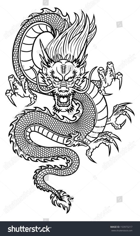 Traditional Tattoo Vector, Asian Dragon Tattoo, Dragon Tattoo Sketch, Dragons Tattoo, Dragon Tattoo Art, Chinese Dragon Tattoos, Tattoo Line, Hamsa Tattoo, Kunst Tattoos