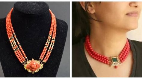 Coral Beads Jewellery Indian, Coral Beads Jewellery, Coral Jewelry Necklace, Astrology Fashion, Red Coral Jewellery, Coral Jewelry Set, Antique Gold Earrings, Classy Necklace, Coral Beads Necklace