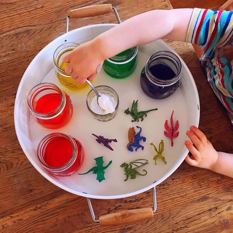 Potion Tuff Tray, Dragon Gross Motor Activities, Chinese New Year Dragon Tuff Tray, Fairy Tale Tuff Tray, Fairytale Messy Play, Charlotte Mason Preschool, Dramatic Play Preschool, Tuff Tray, Food Colouring