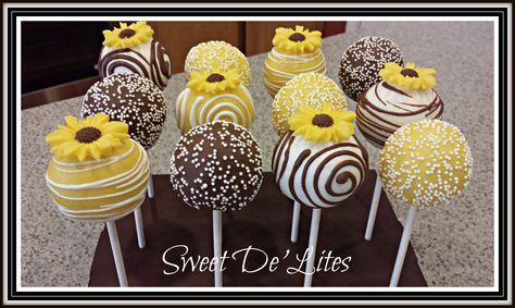 Sunflower Cake Pop Ideas, Sunflower Cake Pops, Beach Cake Pops, Baby Shower Candy Table, Sprinkle Ideas, Sunflower Cake, Pop Cake, Beach Cake, Sunflower Theme