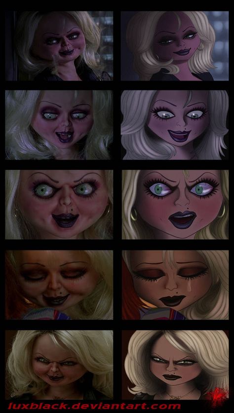 Jennifer Tilly Bride Of Chucky, Tiffany Valentine Doll, Tiffany Bride Of Chucky, Tiffany Bride, Tiffany Valentine, Chucky Movies, Chucky Horror Movie, Gif Terror, Horror Drawing