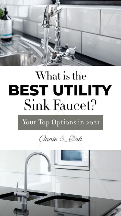 Searching for the best utility sink faucet four your laundry room to help you do the grunt work at home? Here you will find the best one and make your sink more functional than ever! Love your laundry room design. The utility room deserves a makeover. Utility sinks and faucets are a great focal point. See the 8 Best Utility Sink Faucets in 2021. So many utility sink options are available - wall mount utility sinks with sprayer or without for your laundry tubs. Laundry room by annieandoak.com Laundry Room Sink Faucet, Laundry Room Faucets Utility Sink, Laundry Room Faucet, Laundry Room Utility Sink, Utility Room Sinks, Sink Options, Utility Sinks, Farmhouse Sink Faucet, Best Kitchen Faucets