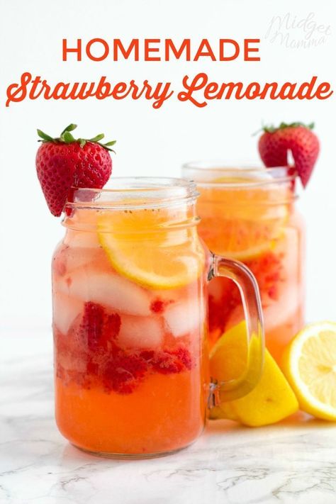 Easy Lemonade, Summer Drinks Nonalcoholic, Easy Strawberry Lemonade, Easy Lemonade Recipe, Homemade Strawberry Lemonade, Strawberry Lemonade Recipe, Homemade Lemonade Recipes, Strawberry Drinks, Drink Recipes Nonalcoholic