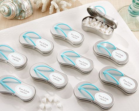 "Sweet Summer" Flip-Flop Mint Tin Summer Bridal Shower Favors, Decor Marin, Summer Favors, Trendy Wedding Favors, Personalized Flip Flops, Summer Bridal Showers, Mint Tins, Beach Wedding Inspiration, Wedding Favors Cheap