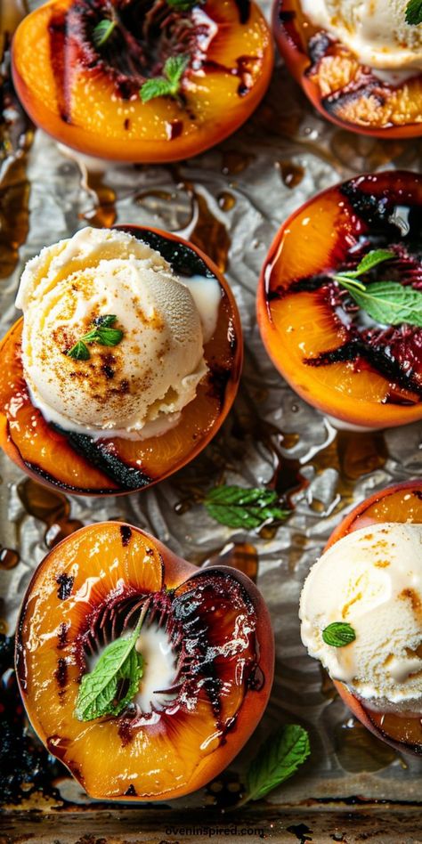 Try 70 incredible grilled peaches recipes this summer! Enjoy sweet treats like grilled peaches with ice cream or savory dishes like grilled peaches with burrata. Ideal for making a unique grilled peaches salad or a tasty grilled peaches appetizer Grilled Peaches With Ice Cream, Peaches Appetizer, Grilled Peaches With Burrata, Grilled Peach Dessert, Peaches Salad, Peaches With Ice Cream, Peach Appetizer, Peaches Recipes, Bbq Favorites