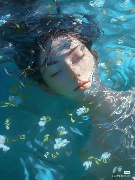 Floating In Water Pose, Merman Aesthetic, Photography Inspiration Portrait, Wallpaper Animes, Aesthetic Inspiration, Water Art, Ap Art, Digital Art Anime, Ethereal Art