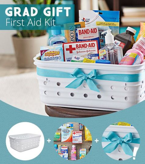 Help your kid stay safe when they're away at school with a first aid kit. #firstaid #first #aid #background First Aid Gift Basket, First Aid Basket Ideas, High School Graduation Gift Basket, Graduation Gift Baskets, Homeless Ministry, First Aid Kit Band, College Gift Baskets, Creative Graduation Gifts, Tricky Tray