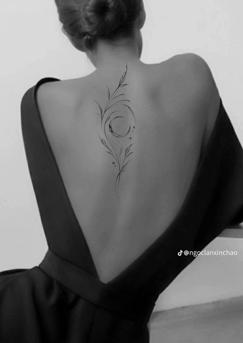 Filipino Sun Back Tattoo, Neck Spine Tattoo, Feminine Symbol Tattoo, Top Of Shoulder Tattoos For Women, Back Tattoo Women Spine, Beautiful Back Tattoos, Spine Tats, Purple Tattoos, Tiny Tattoos For Women